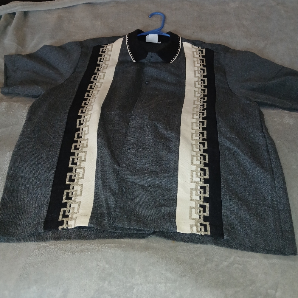 Anchor Blue Gray and Black Casual Button Down Shirt